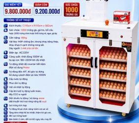 Máy ấp trứng Mic 1000 bản cao cấp đảo trứng Xylanh điện 30V date 2026